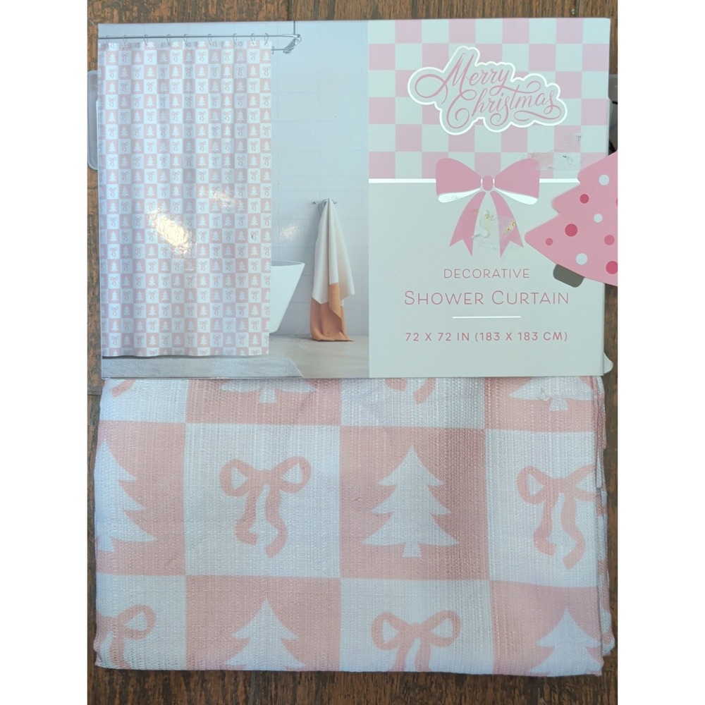 Betsey Johnson Merry Christmas Pink & White Tree & Festive Bow Shower Curtain